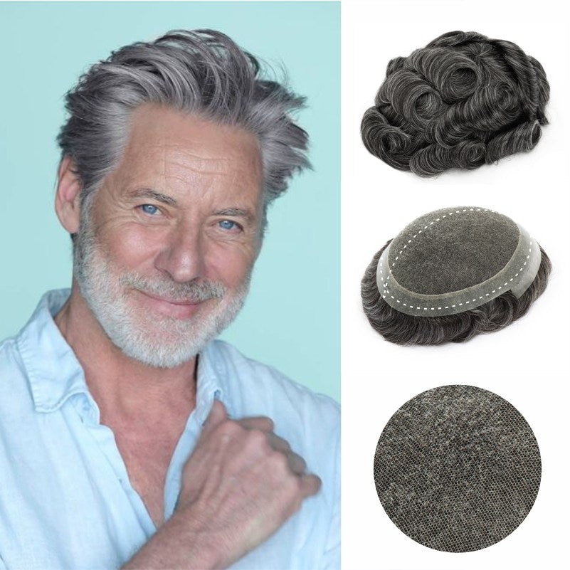 Australia Base: Men's Half Wig | Swiss Lace in Center with Poly skin All Around | Must Have for Traveling