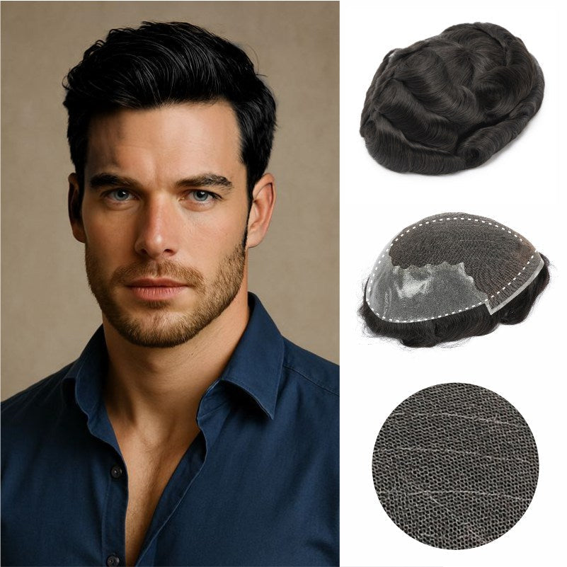Q6 base Men's Non Surgical Hair Replacement | Swiss Lace With Skin Poly Back and Middle| Best for Daily Wear