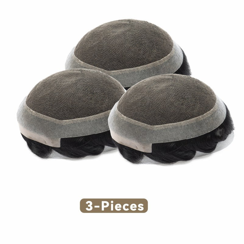 3PCS| Australia Base: Men's Topper Wig | Swiss Lace in Center with Poly skin All Around | Must Have for Traveling