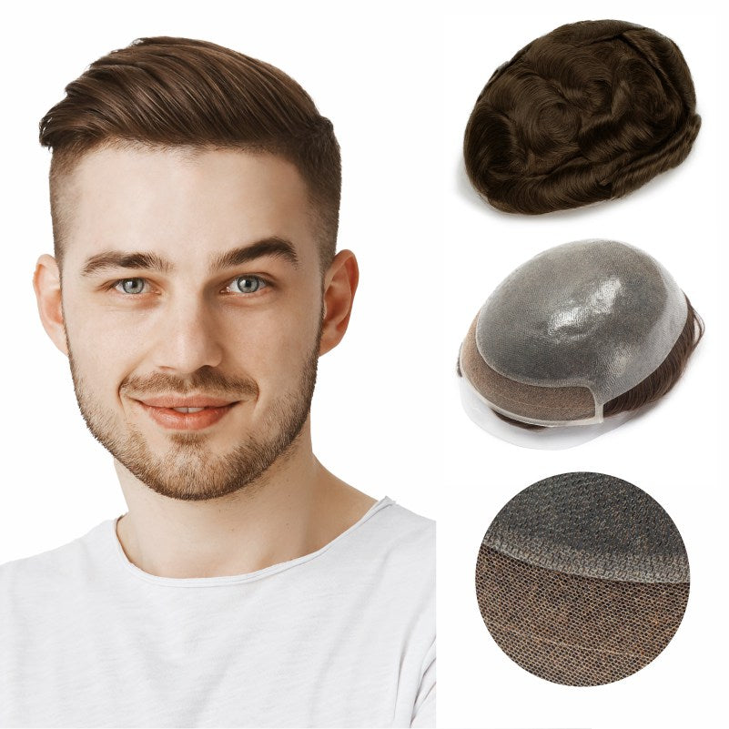 Ominilace Base Men's Hair System| Lace Front with Skin in the Back | Durable Style