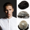 Mono Lace| French Lace + Mono Mesh Crown + PU| Men Toupee Breathable Lace Hairline Wig Natural Hairline Human Hair System Toupee
