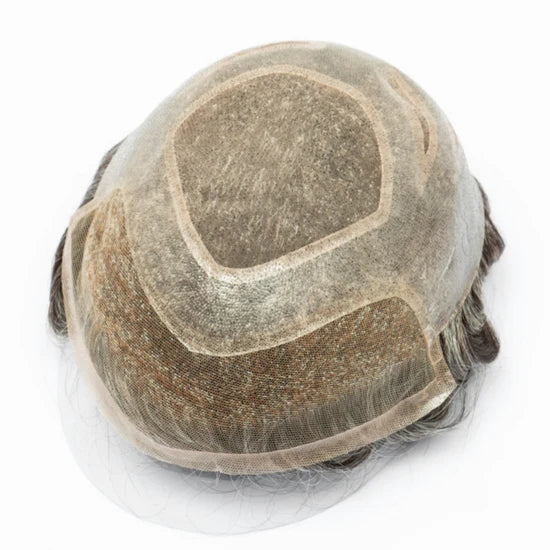 Mono Lace| French Lace + Mono Mesh Crown + PU| Men Toupee Breathable Lace Hairline Wig Natural Hairline Human Hair System Toupee