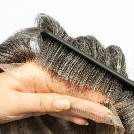 Mono Lace| French Lace + Mono Mesh Crown + PU| Men Toupee Breathable Lace Hairline Wig Natural Hairline Human Hair System Toupee