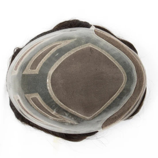 Mono Lace| French Lace + Mono Mesh Crown + PU| Men Toupee Breathable Lace Hairline Wig Natural Hairline Human Hair System Toupee