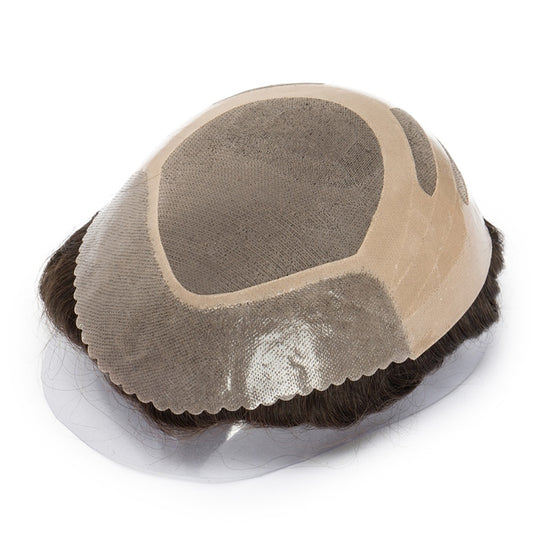 Mono PU| Mono Mesh Crown + PU| Men Toupee Breathable Wig Natural Hairline Human Hair System