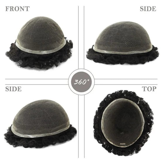 Afro Curly |Full French Lace Base Hairpiece| Toupee for Men | Afro Style Hair System|130% Density| Size 8''x10''