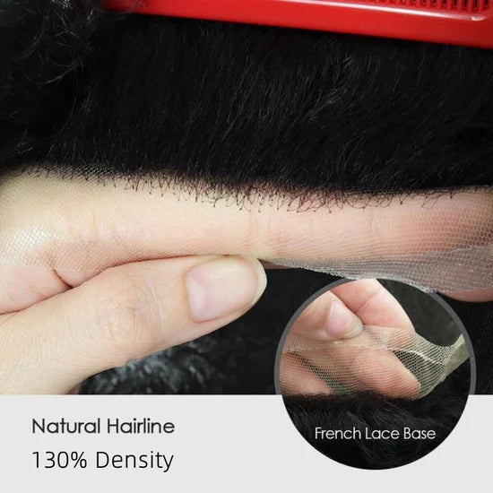 Afro Curly |Full French Lace Base Hairpiece| Toupee for Men | Afro Style Hair System|130% Density| Size 8''x10''